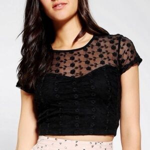 Urban Outfitters Pins & Needles Floral Mesh Black Crop Top Size M
